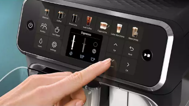 Select, customize and save drinks on the smart display